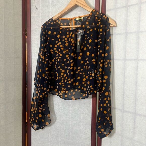 NWT DO+BE POLKA DOT SHEER OPEN ARM CROP TOP SIZE S - Picture 1 of 8